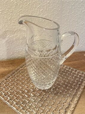 Signed Stiffel Crystal Pitcher with Textured Diamond Pattern